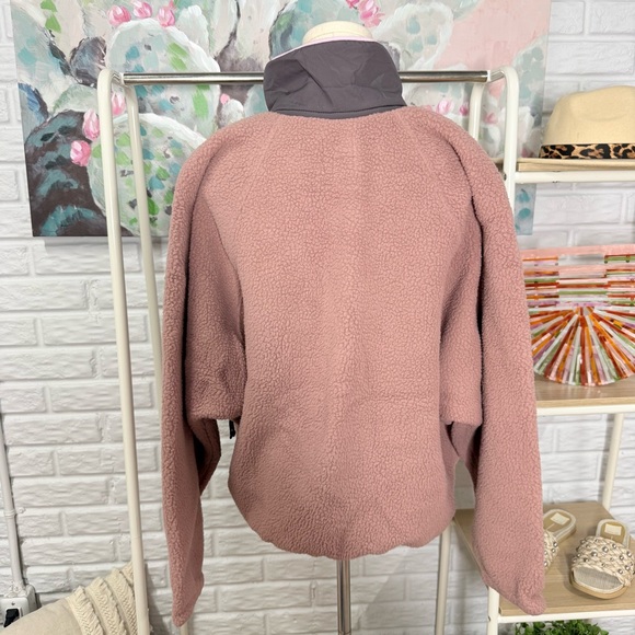 Free People New Hit The Slopes Colorblock Fleece Pullover Mocha / Pink - Picture 4 of 4